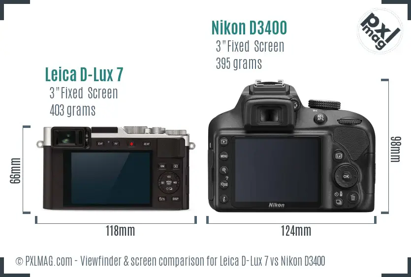 Leica D-Lux 7 vs Nikon D3400 Screen and Viewfinder comparison