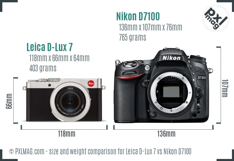 Leica D-Lux 7 vs Nikon D7100 size comparison