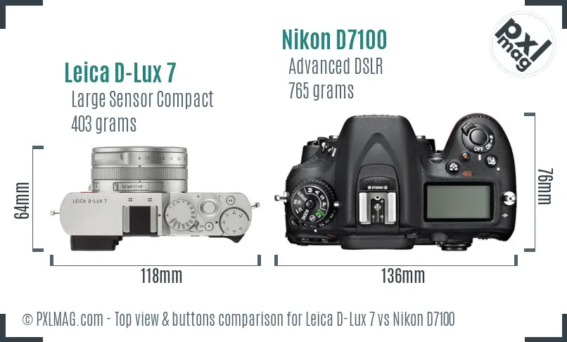 Leica D-Lux 7 vs Nikon D7100 top view buttons comparison