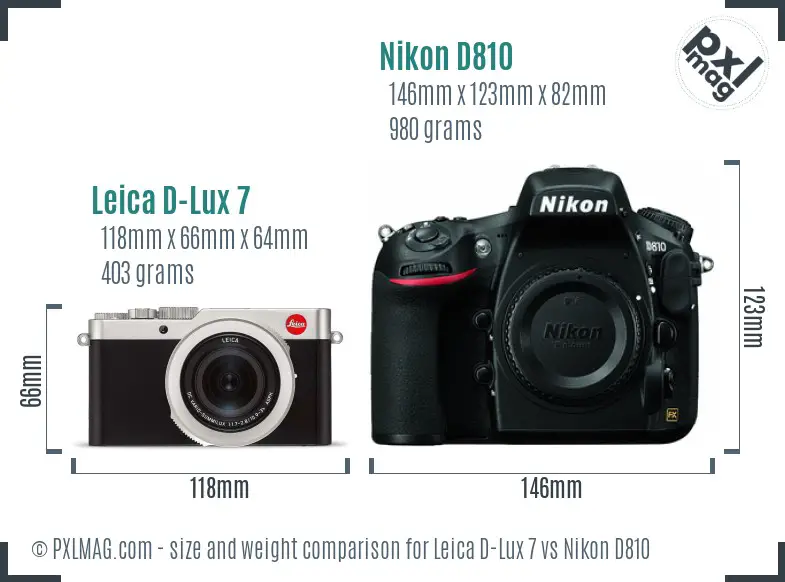 Leica D-Lux 7 vs Nikon D810 size comparison Leica D-Lux 7 vs Nikon D810 size comparison