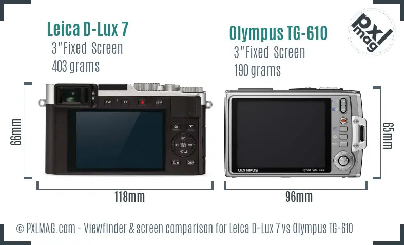 Leica D-Lux 7 vs Olympus TG-610 Screen and Viewfinder comparison