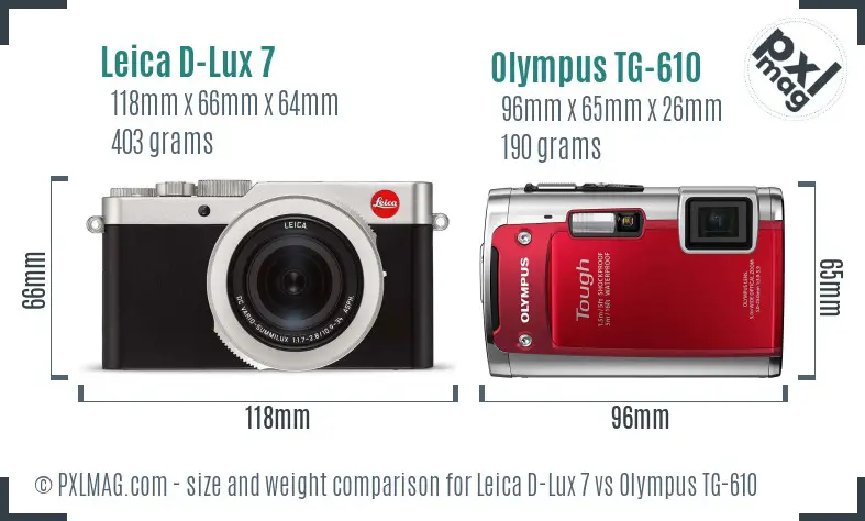 Leica D-Lux 7 vs Olympus TG-610 size comparison