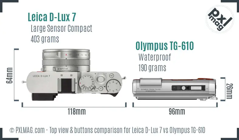 Leica D-Lux 7 vs Olympus TG-610 top view buttons comparison