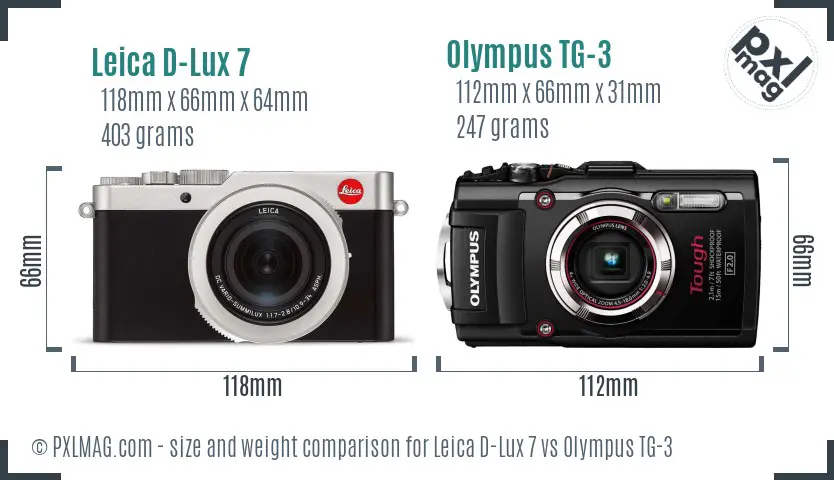 Leica D-Lux 7 vs Olympus TG-3 size comparison