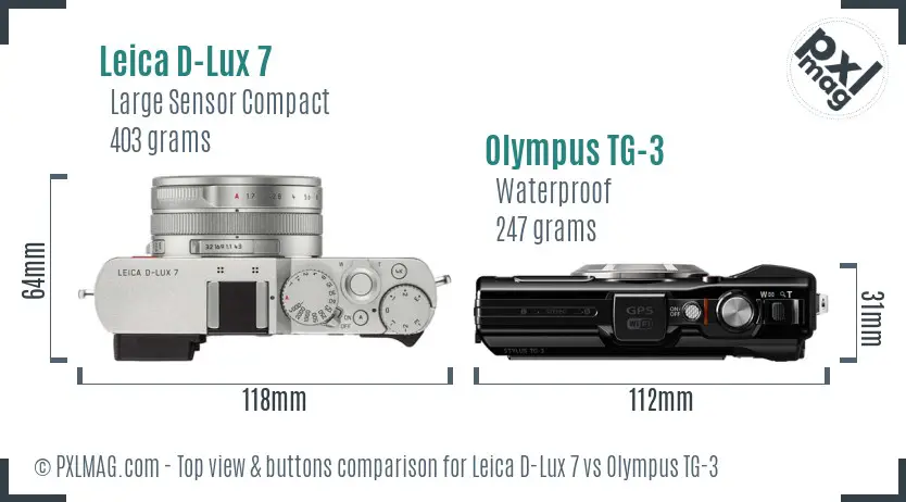 Leica D-Lux 7 vs Olympus TG-3 top view buttons comparison