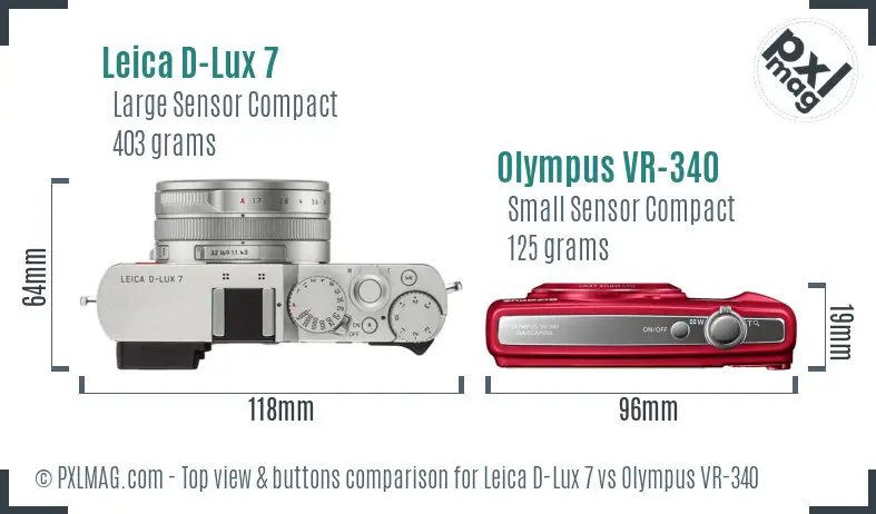 Leica D-Lux 7 vs Olympus VR-340 top view buttons comparison