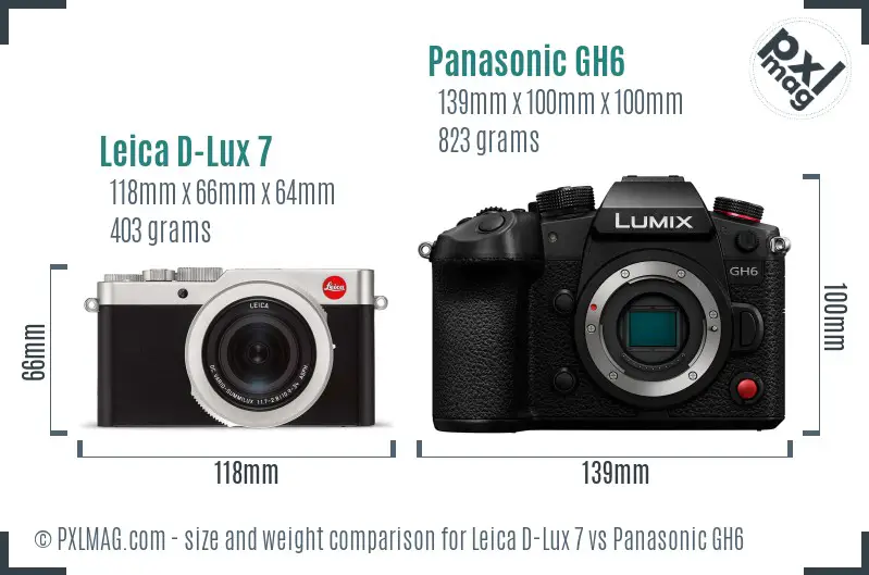 Leica D-Lux 7 vs Panasonic GH6 size comparison Leica D-Lux 7 vs Panasonic GH6 size comparison