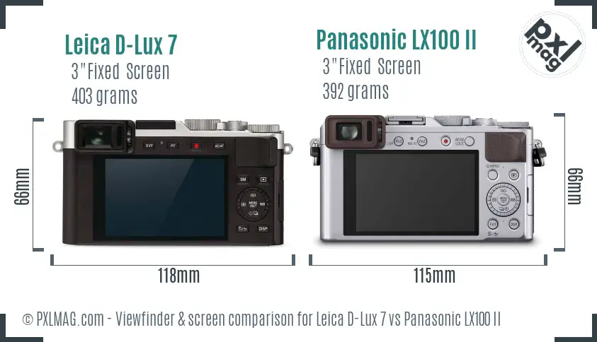 Leica D-Lux 7 vs Panasonic LX100 II Screen and Viewfinder comparison