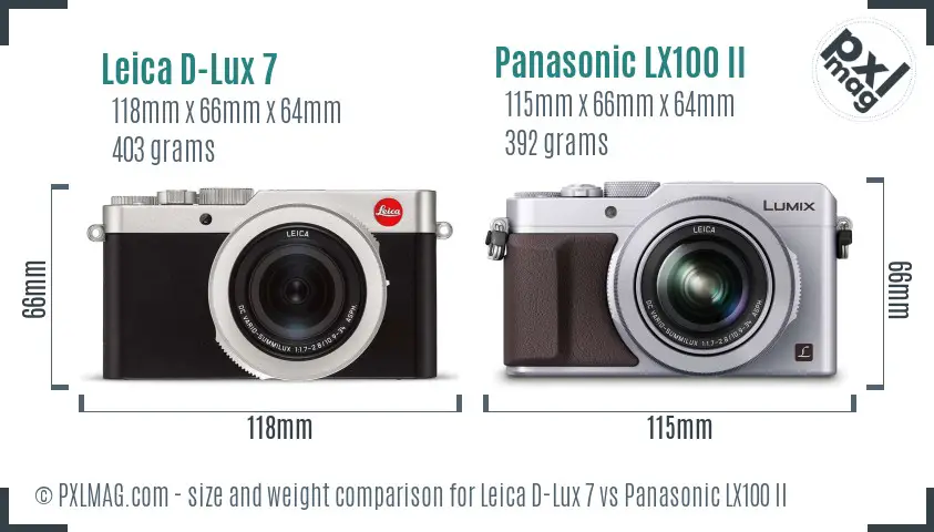 Leica D-Lux 7 vs Panasonic LX100 II size comparison