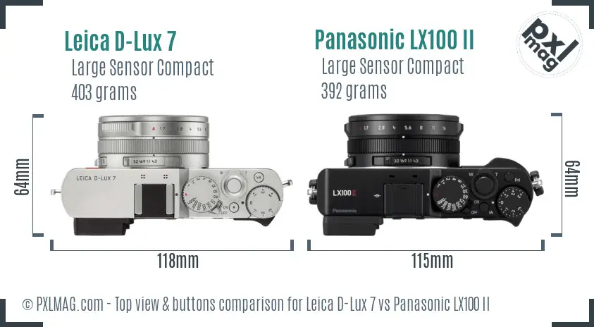 Leica D-Lux 7 vs Panasonic LX100 II top view buttons comparison