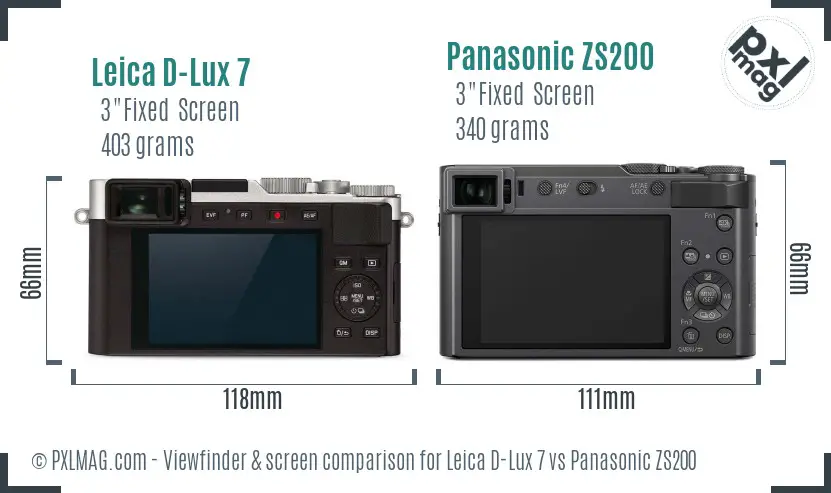 Leica D-Lux 7 vs Panasonic ZS200 Screen and Viewfinder comparison