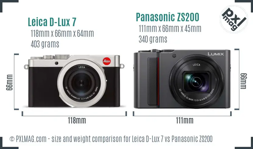 Leica D-Lux 7 vs Panasonic ZS200 size comparison