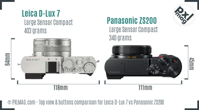 Leica D-Lux 7 vs Panasonic ZS200 top view buttons comparison