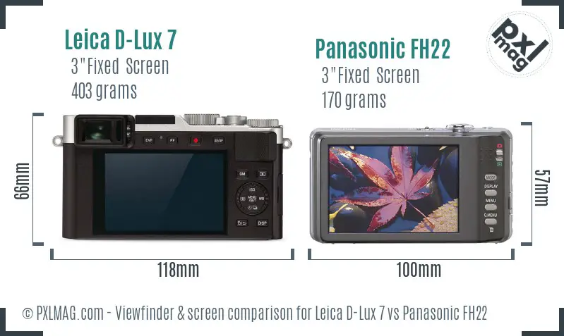 Leica D-Lux 7 vs Panasonic FH22 Screen and Viewfinder comparison