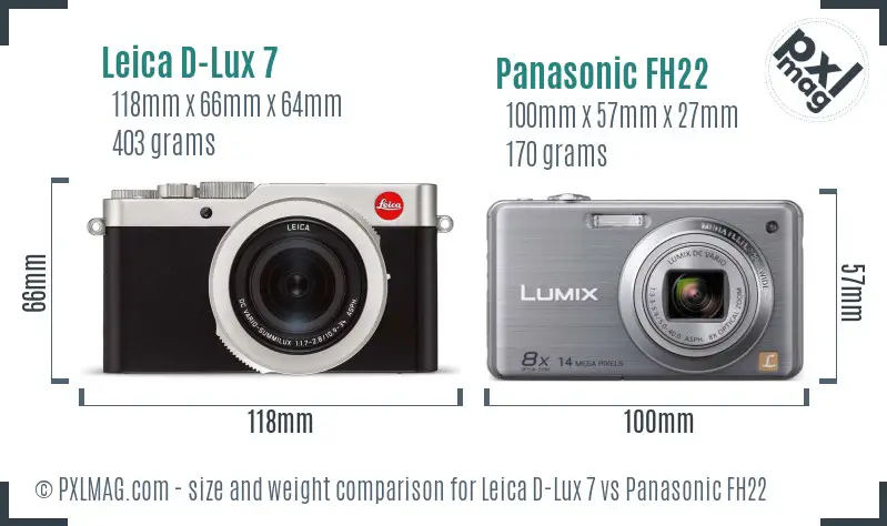 Leica D-Lux 7 vs Panasonic FH22 size comparison