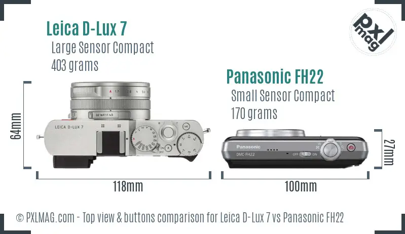 Leica D-Lux 7 vs Panasonic FH22 top view buttons comparison