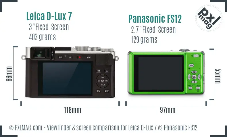 Leica D-Lux 7 vs Panasonic FS12 Screen and Viewfinder comparison