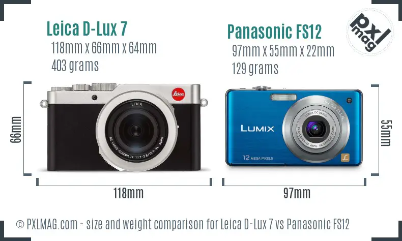 Leica D-Lux 7 vs Panasonic FS12 size comparison
