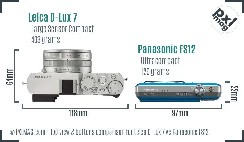 Leica D-Lux 7 vs Panasonic FS12 top view buttons comparison