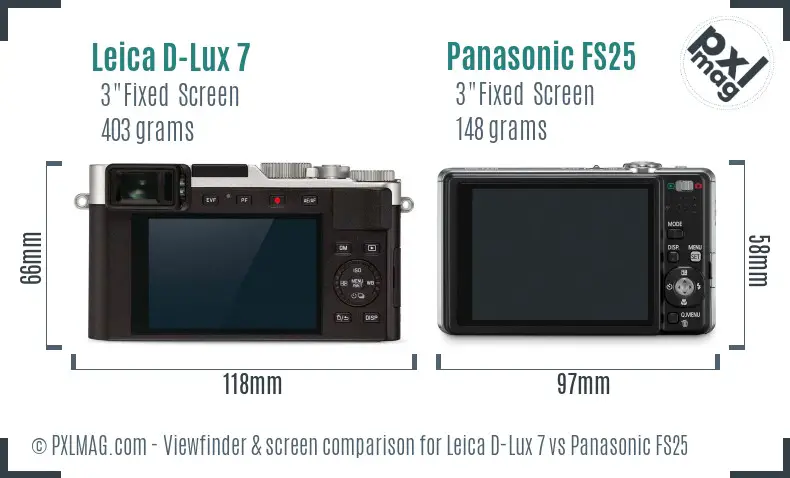 Leica D-Lux 7 vs Panasonic FS25 Screen and Viewfinder comparison
