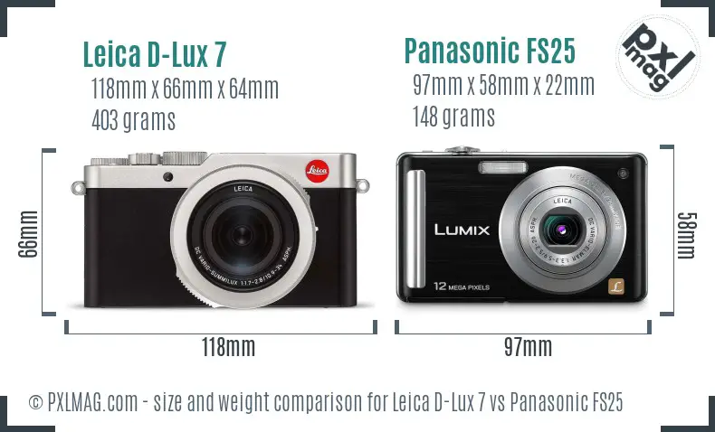 Leica D-Lux 7 vs Panasonic FS25 size comparison