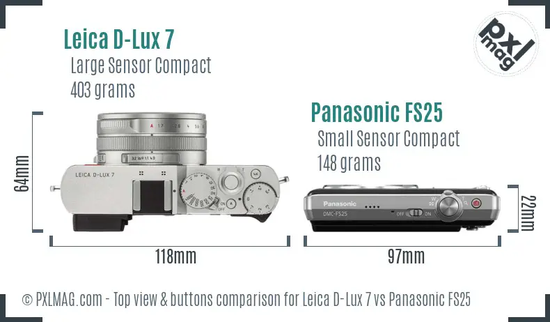 Leica D-Lux 7 vs Panasonic FS25 top view buttons comparison