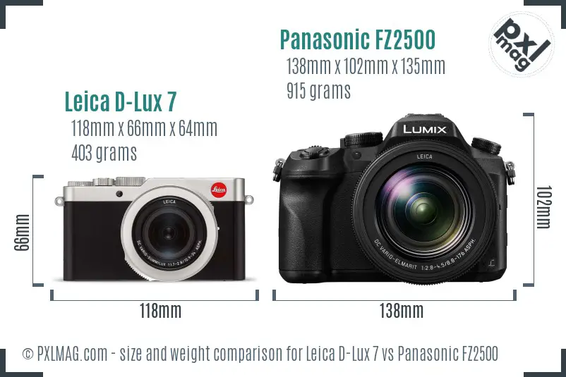 Leica D-Lux 7 vs Panasonic FZ2500 size comparison