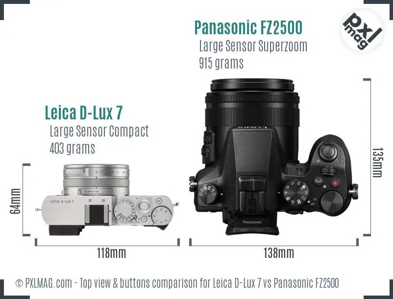 Leica D-Lux 7 vs Panasonic FZ2500 top view buttons comparison