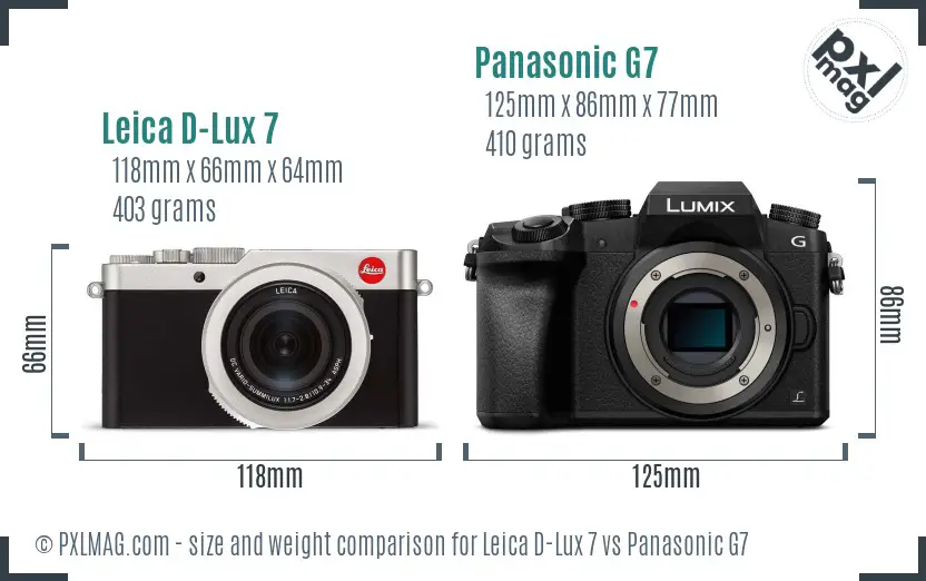 Leica D-Lux 7 vs Panasonic G7 size comparison