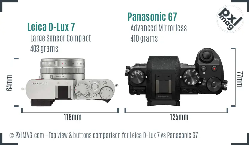 Leica D-Lux 7 vs Panasonic G7 top view buttons comparison