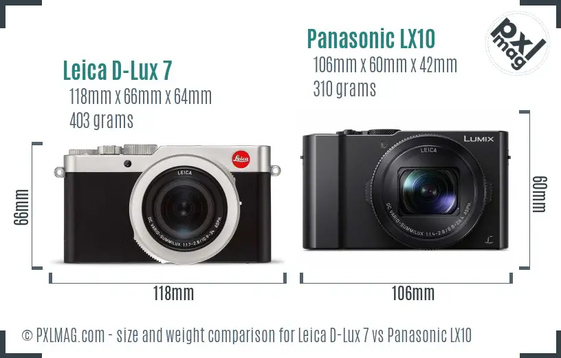 Leica D-Lux 7 vs Panasonic LX10 size comparison