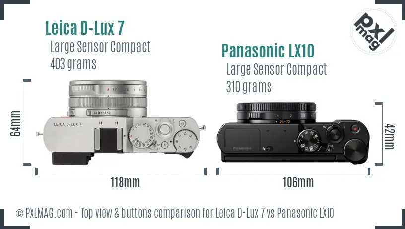 Leica D-Lux 7 vs Panasonic LX10 top view buttons comparison