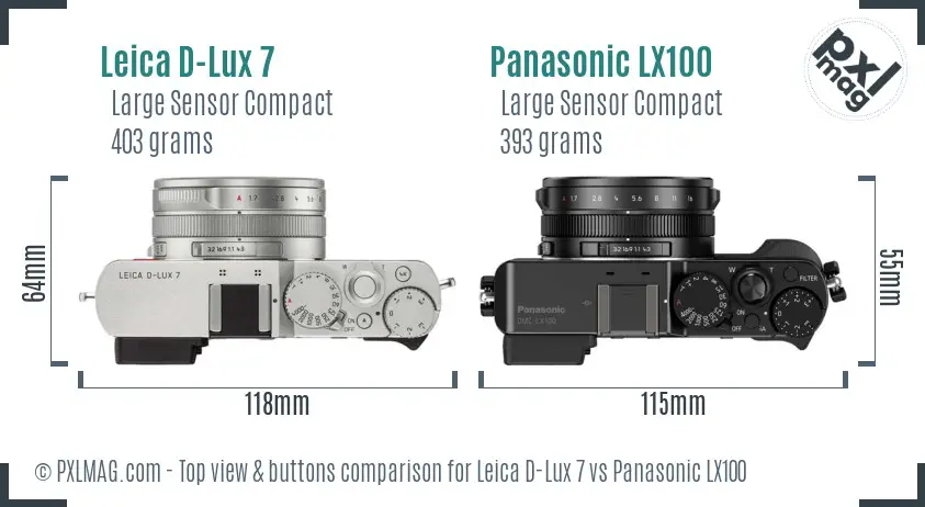 Leica D-Lux 7 vs Panasonic LX100 top view buttons comparison