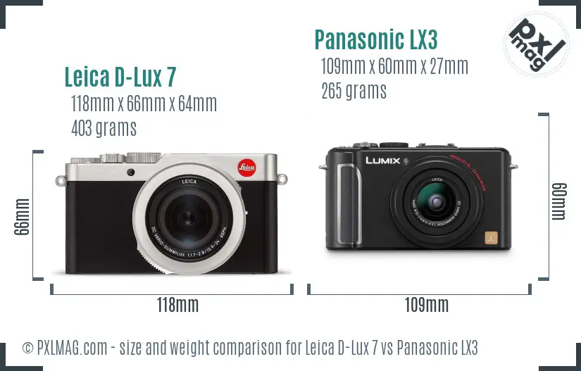 Leica D-Lux 7 vs Panasonic LX3 size comparison