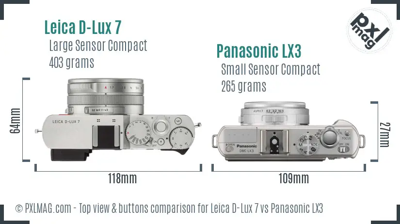 Leica D-Lux 7 vs Panasonic LX3 top view buttons comparison