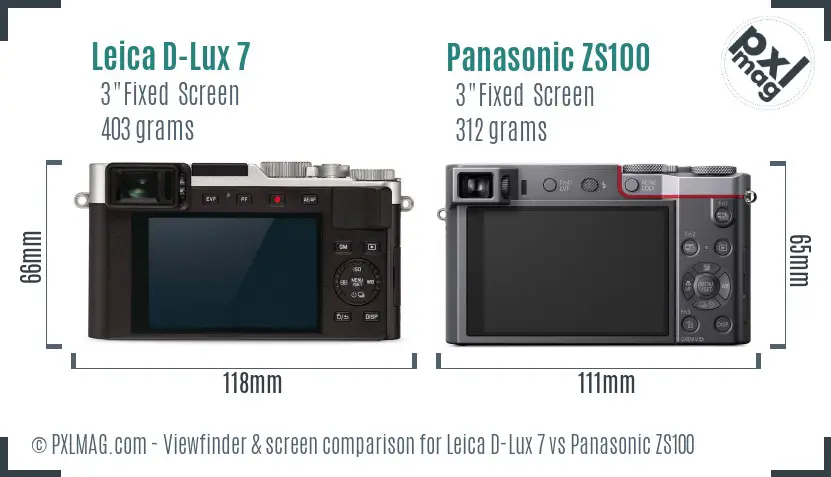 Leica D-Lux 7 vs Panasonic ZS100 Screen and Viewfinder comparison