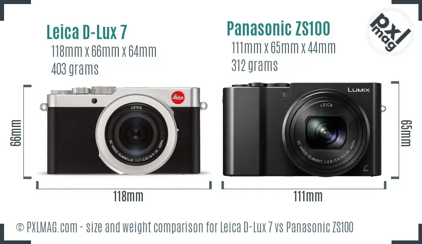 Leica D-Lux 7 vs Panasonic ZS100 size comparison