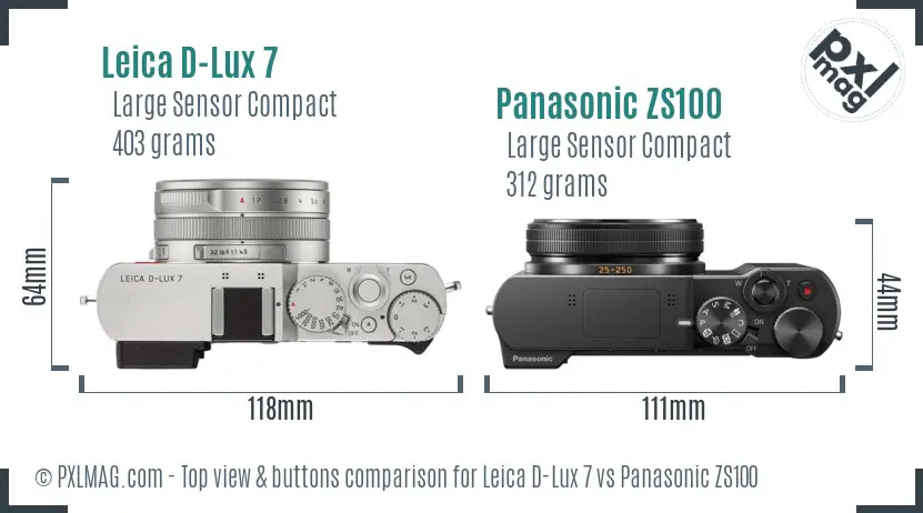 Leica D-Lux 7 vs Panasonic ZS100 top view buttons comparison