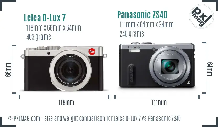 Leica D-Lux 7 vs Panasonic ZS40 size comparison