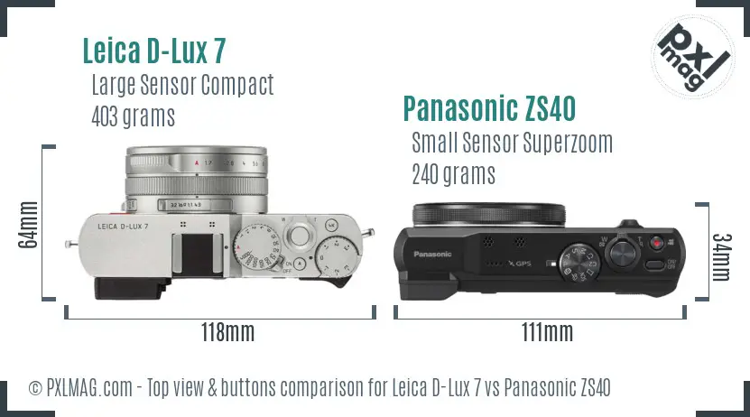 Leica D-Lux 7 vs Panasonic ZS40 top view buttons comparison