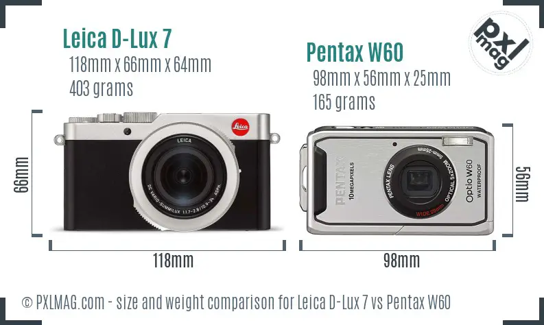 Leica D-Lux 7 vs Pentax W60 size comparison