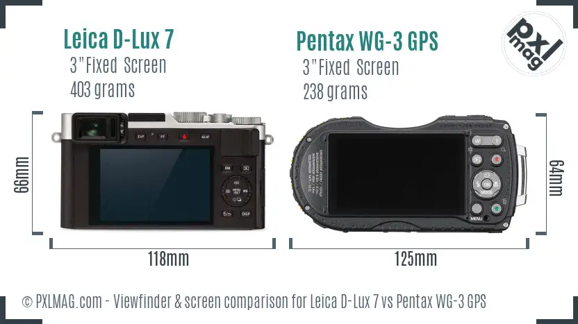 Leica D-Lux 7 vs Pentax WG-3 GPS Screen and Viewfinder comparison
