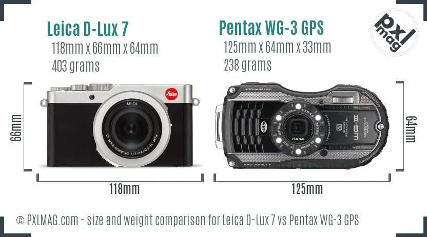 Leica D-Lux 7 vs Pentax WG-3 GPS size comparison