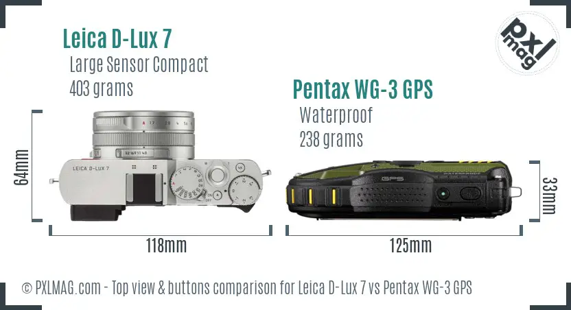 Leica D-Lux 7 vs Pentax WG-3 GPS top view buttons comparison