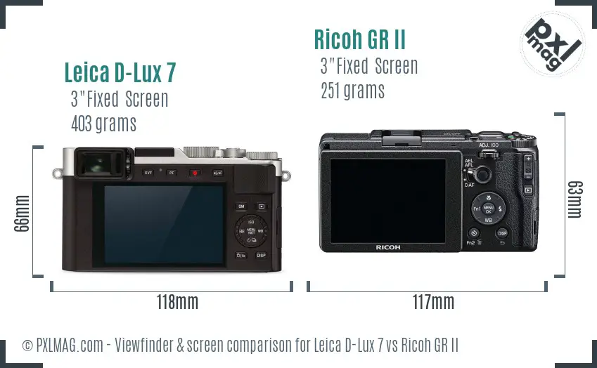Leica D-Lux 7 vs Ricoh GR II Screen and Viewfinder comparison