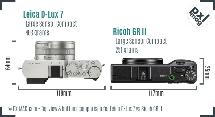 Leica D-Lux 7 vs Ricoh GR II top view buttons comparison