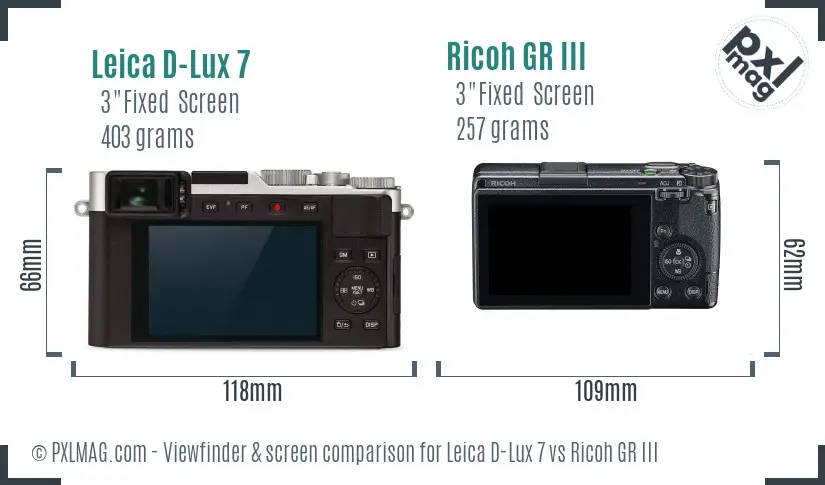 Leica D-Lux 7 vs Ricoh GR III Screen and Viewfinder comparison