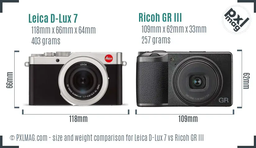 Leica D-Lux 7 vs Ricoh GR III size comparison