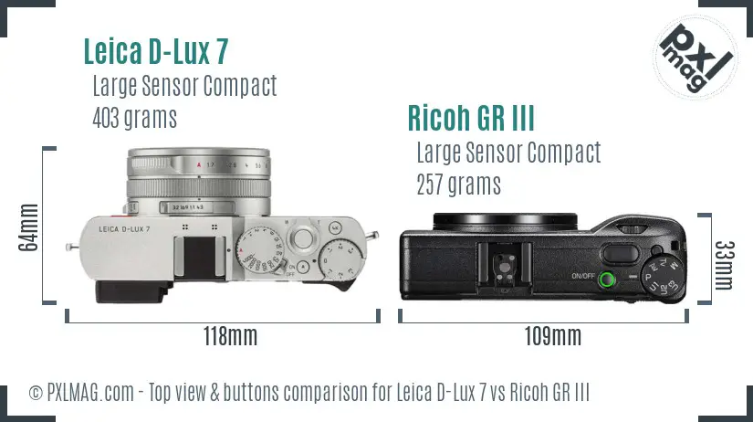 Leica D-Lux 7 vs Ricoh GR III top view buttons comparison