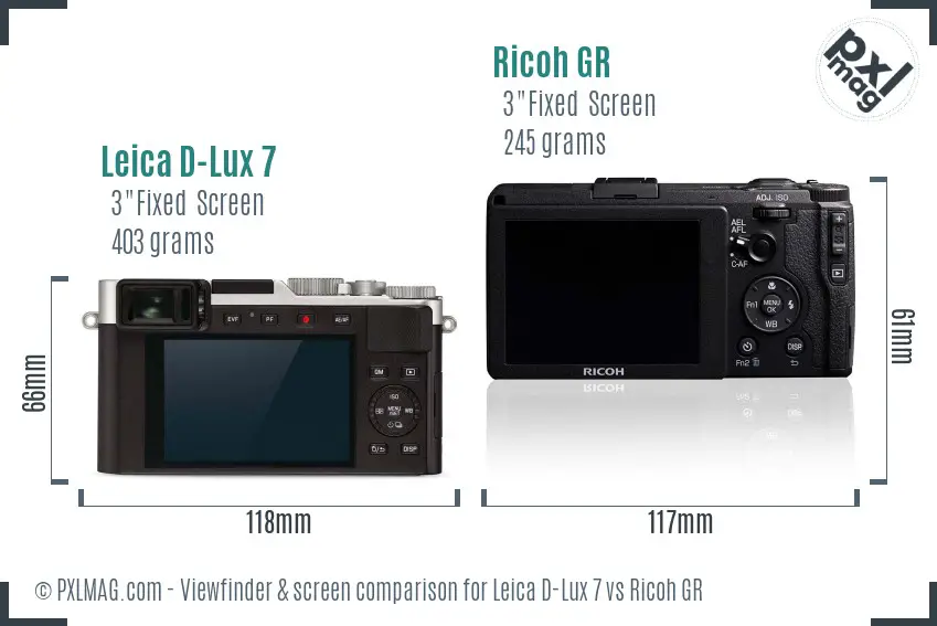 Leica D-Lux 7 vs Ricoh GR Screen and Viewfinder comparison